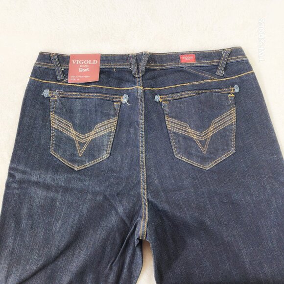 Size 19 x 37" Inseam Vigold Stretch Boot Jeans Tall Girls Dark Denim Vintage - Picture 2 of 10